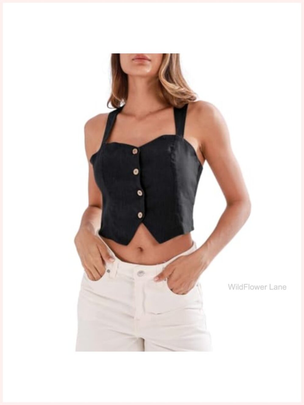 100% Linen Button Down Back Cross Crop Top Sleeveless Blouse